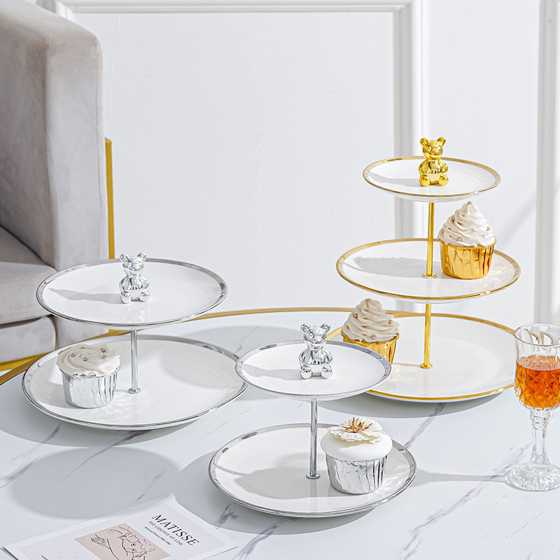 Luz de lujo multicapa de cerámica plato de fruta sala de estar mesa de café hogar plato de fruta recepción postre decoración postre plato de caramelo