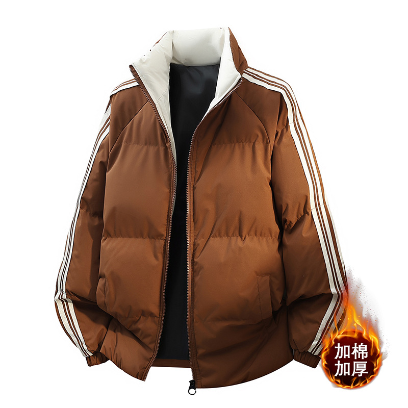 Tres barras transfronterizas de cuello vertical de pluma de algodón hombre otoño invierno suelto engrosado abrigo de algodón caliente chaqueta de algodón de hombre