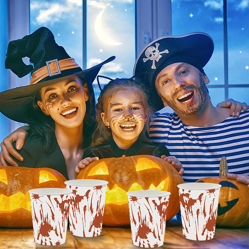 Rout Bluttpalm Halloween einfach ewechzegeheien Pabeierbecher 9oz déck Reklammebecher Mëllech Téi Kaffi Duebelschicht Pabeierbecher_voghion.com