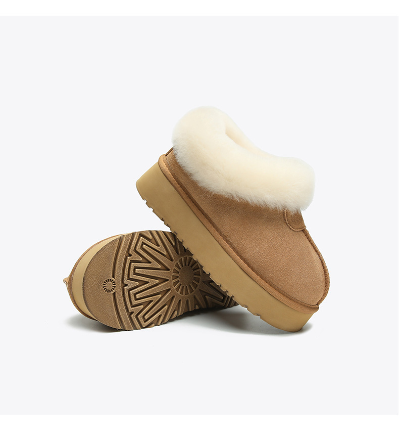 Novos sapatos de algodão quente com sola grossa e lã e botas de cano curto de couro e lã grossa_voghion.com