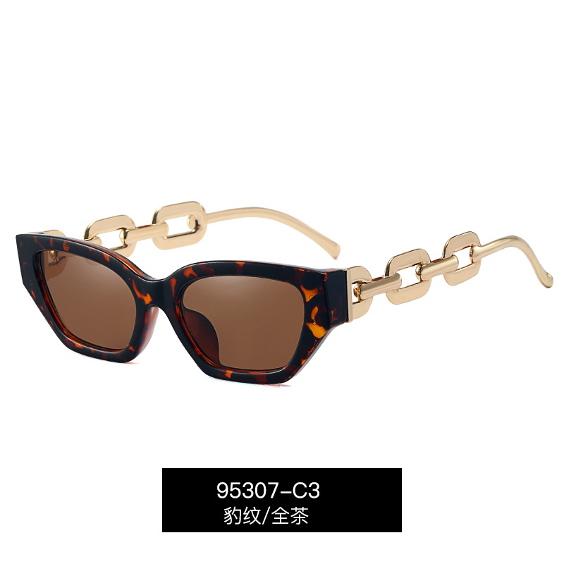 95307 europeo y americano transfronterizo nueva moda pequeño marco gafas de sol personalizada cadena de metal pierna moda sol-prueba gafas de sol