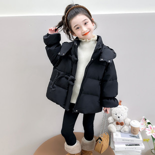 Girl's Down Jacket Winter 2024 New Children's Mid-length White Duck Down Jacket Western Style Baby Girl's Winter Top