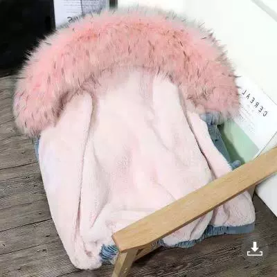 Короткий флисовый джинсовый пуховик с капюшоном, корейский стиль, повышенная плотность