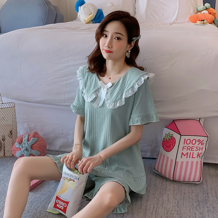 Pijama de mangas largas para mujeres sobre las rodillas pijama de viento primavera y otoño de hadas corte muñeca cuello princesa viento conjunto de verano