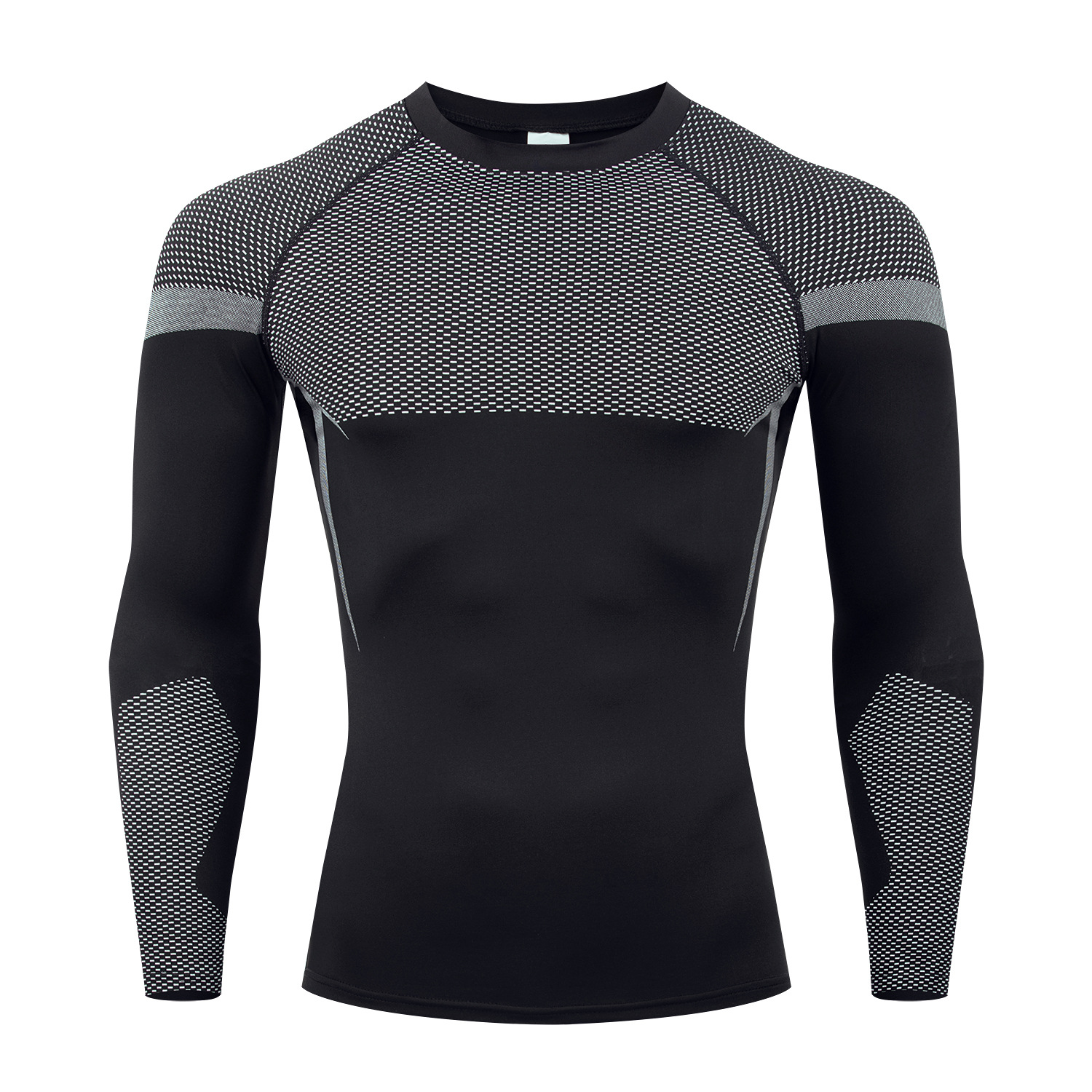 GYM Europa y América hombre moda compresión de cuello redondo camiseta de secado rápido apretada transpiración fitness correr camiseta deportiva de manga larga