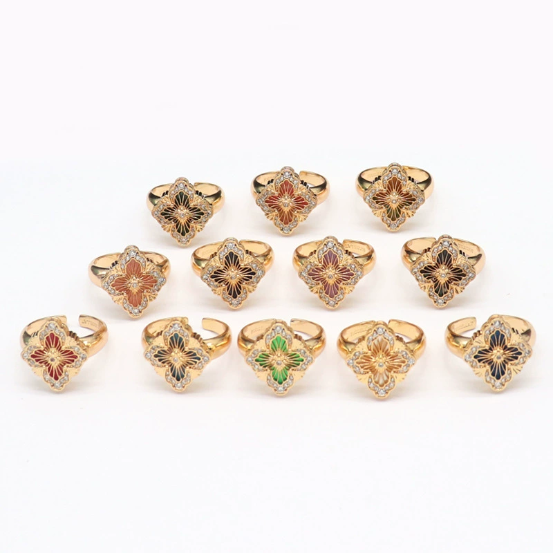 Quality ring, matte enamel, jewelry, four-leaf clover