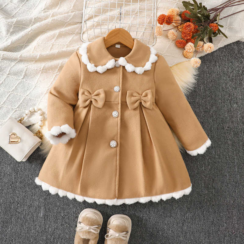 EW外贸童装 中小童新品女童秋冬款花边蝴蝶结单排扣外套WT716|undefined