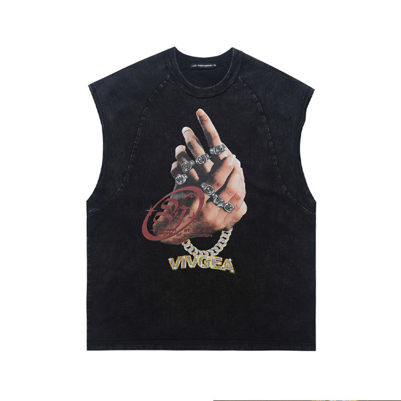American-style Finger Print Vest For Men, Washed And Distressed, Loose Vintage Sleeveless Trendy_voghion.com