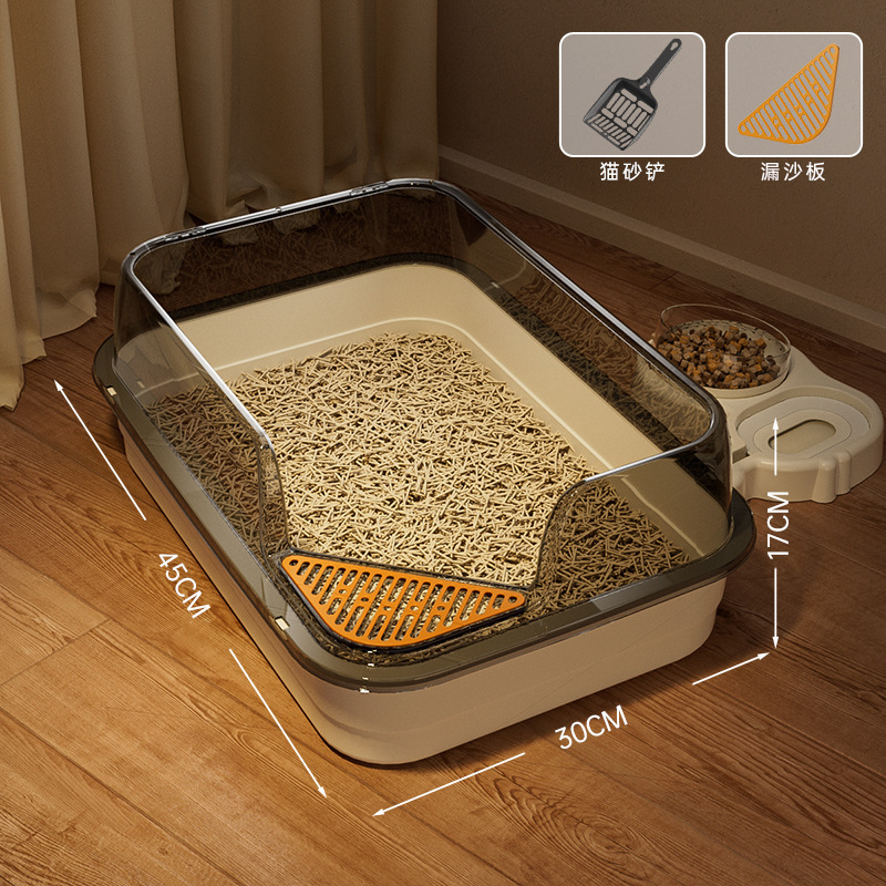 ペット用品猫砂盆半閉鎖開放式通気無臭猫トイレ大空間飛散防止猫砂盆|undefined