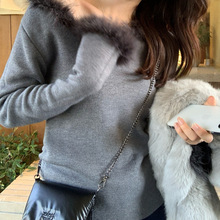 法式气质优雅仿鸵鸟毛拼接打底针织衫女冬新款