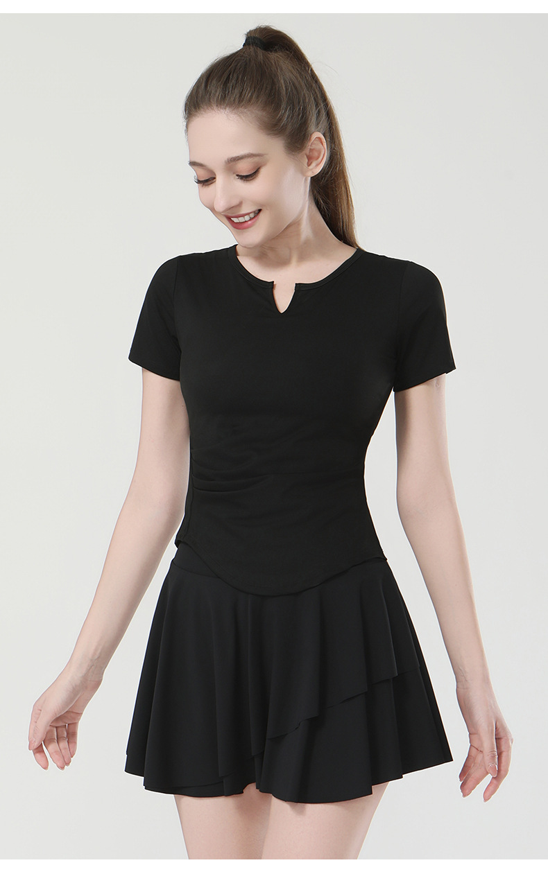 春季新款锦纶瑜伽T恤女带胸垫V领高弹短袖t恤时尚健身瑜伽上衣详情15