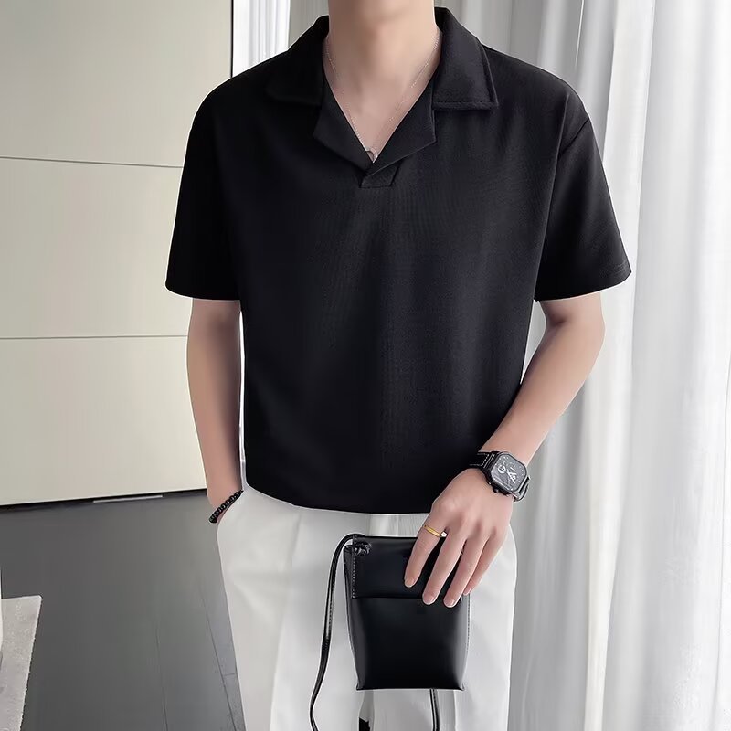 Camicia collo cubano uomo oversized texture waffle maniche corte_voghion.com