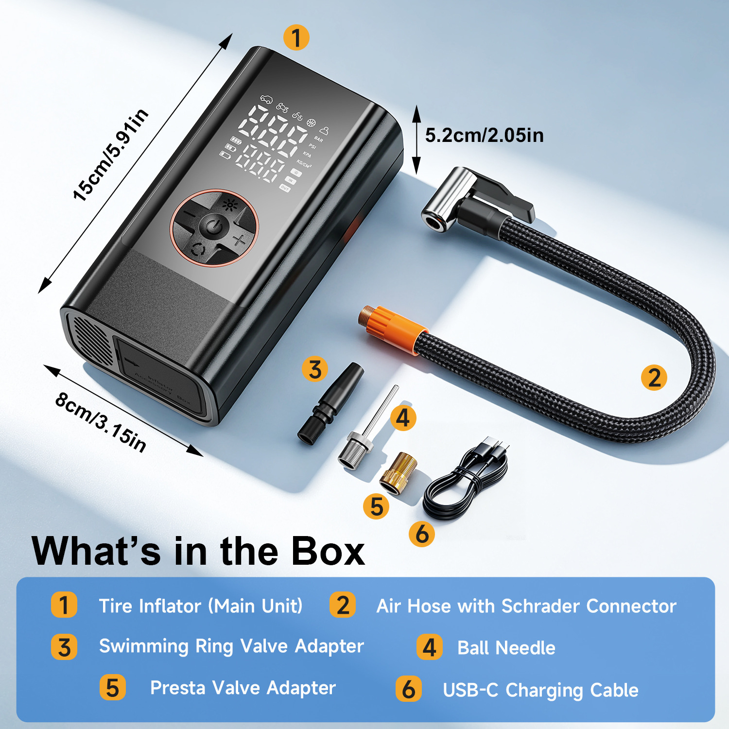 Portable Wireless Car Air Pump, Car-mounted Inflator, Electric Car Tire Inflator with Storage Compartment and Lighting