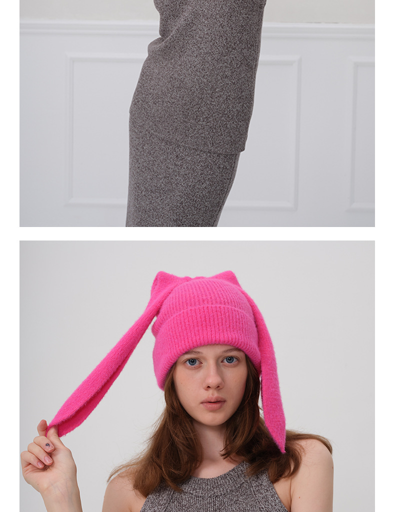 Unisex Rabbit Ears Beanie Warm Thickened Solid Colour Hat_voghion.com