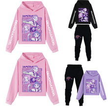 Kpop猎魔女团 女童半腰短卫衣单双袖印花休闲套装 4810 白