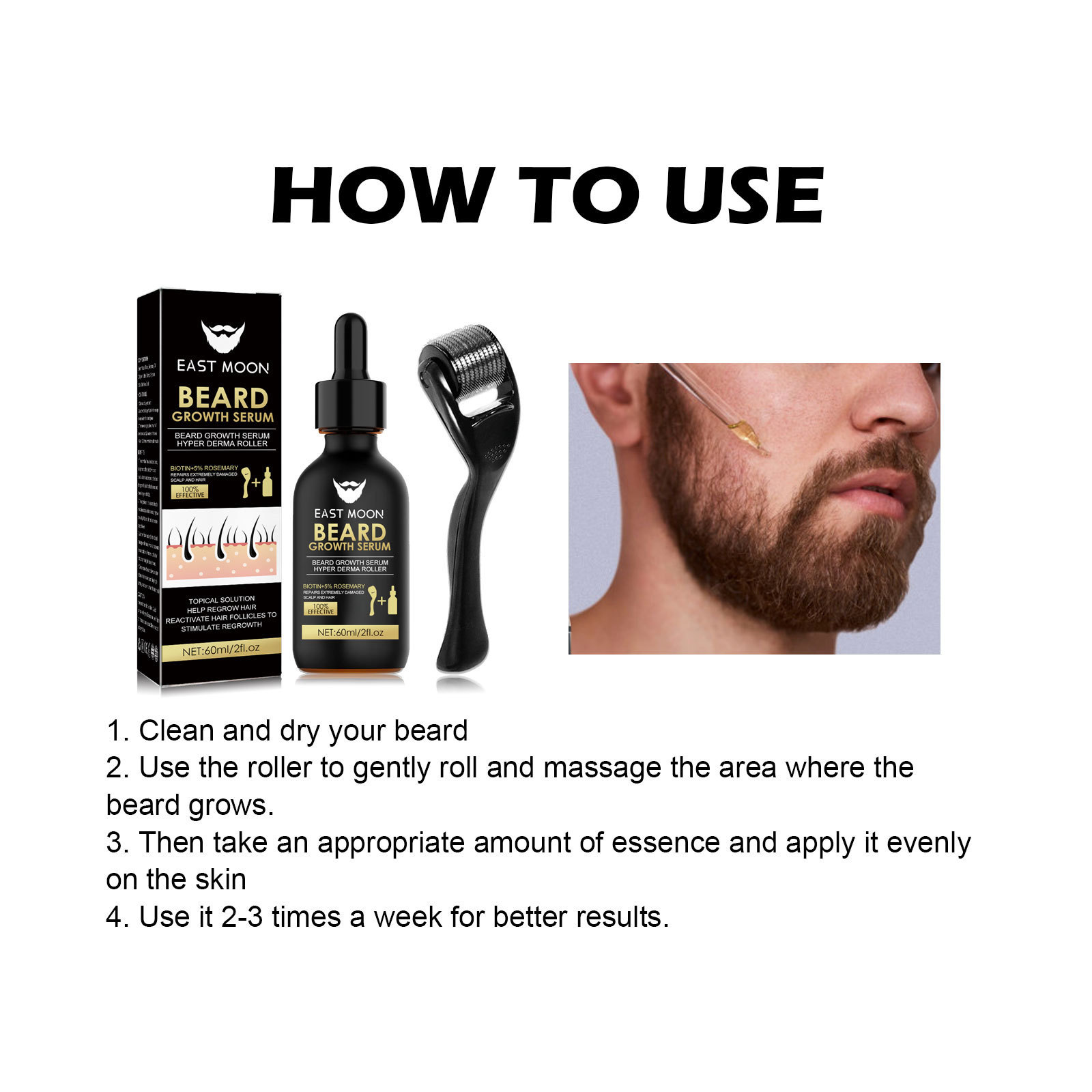 East Moon Beard Thick Serum Set, muško njegujuće ulje za njegu guste dlake na licu_voghion.com