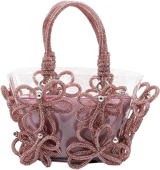 Women's Rhinestone Flower Bucket Bag Luxury Handmade Evening Handbag_voghion.com