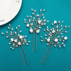 珍珠陶瓷髮釵手工編織古風髮簪時尚新娘頭飾漢服盤發U型夾子批發