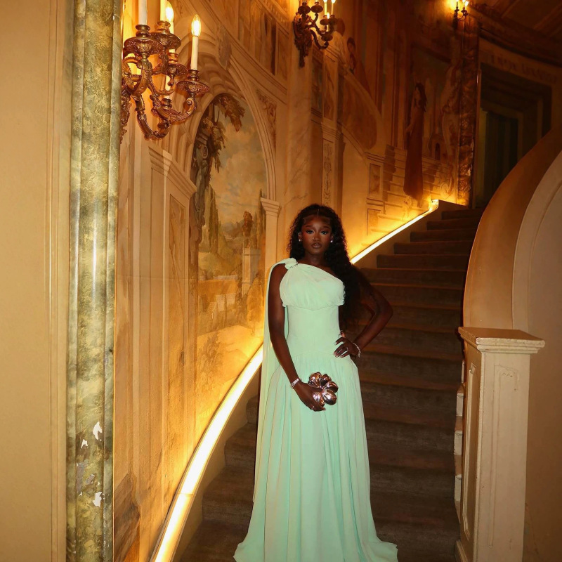 African cross-border Amazon one-shoulder chiffon long evening dress, European and American style, solid color, waist-cinching, slimming, fashionable dress African cross-border Amazon one-shoulder chiffon long evening dress, European and American style, solid color, waist-cinching, slimming, fashionable dress