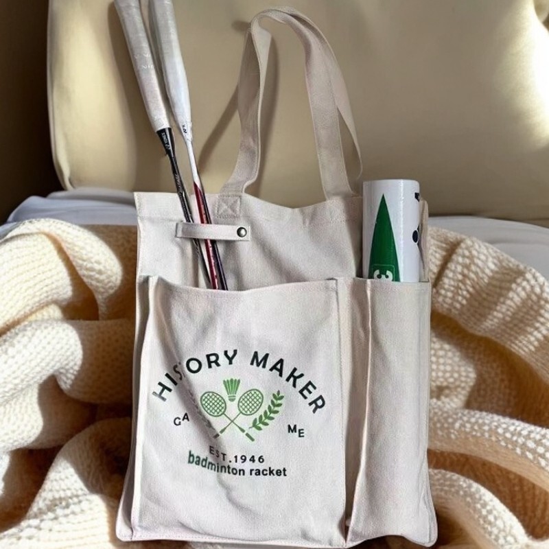 New Ins Large-Capacity Japanese Style Style One-Shoulder Satchel Casual Versatile Tote Work Clothing Badminton Canvas Bag