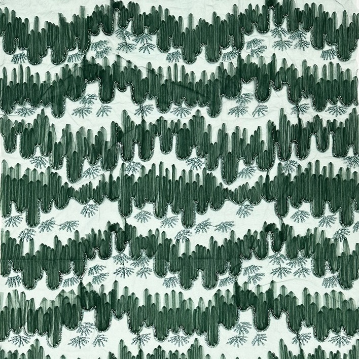 Paisaje tridimensional bordado tela de malla estilo nacional pequeño vestido fresco y hermoso cheongsam vestido de cena tela