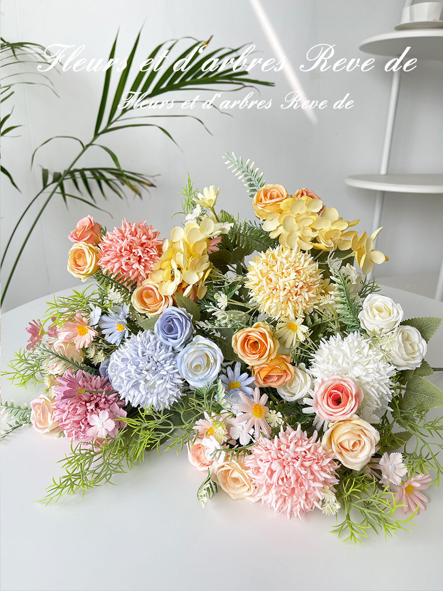 假花花束小清新拉丝玫瑰绣球绢花塑料花干花捧花婚庆装饰摆设源头