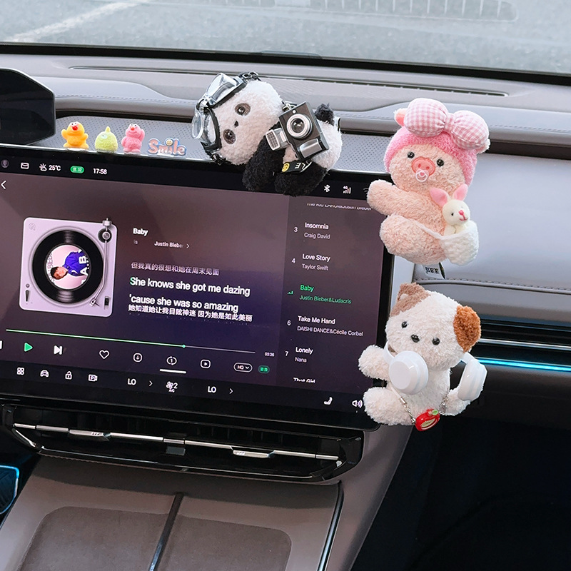 Car Dashboard Computer Screen Plush Toy Cartoon Cute Electric Car Interior Decoration