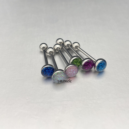 SMTNEK new product 7mm titanium steel glitter starry sky tongue nail stainless steel nail piercing jewelry