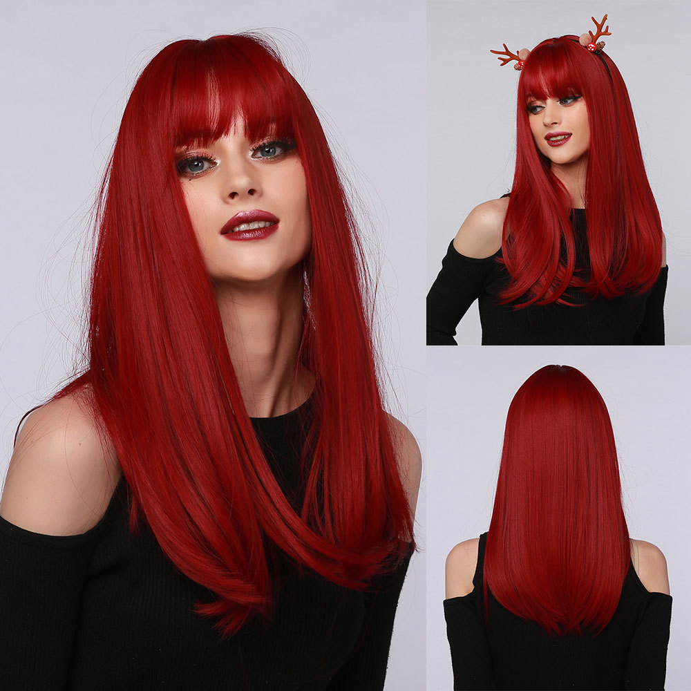 Celebridades de Internet Venta caliente Neptuno arándano rojo muestra blanco Qi flequillo mar pelo liso de longitud media peluca de Halloween pelo completo