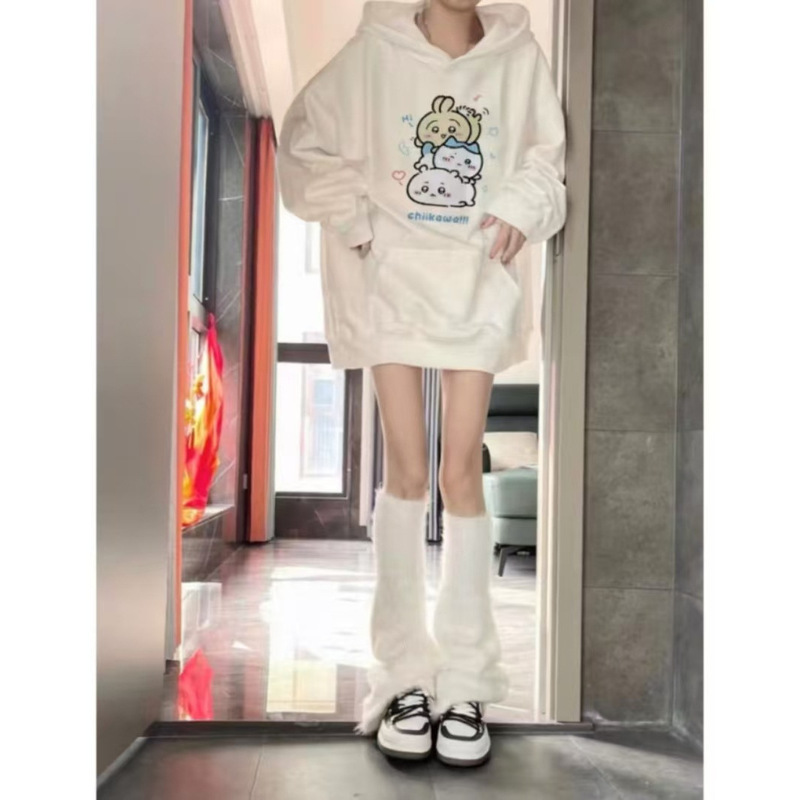 Autumn and Winter New Fun Cartoon Anime Print Soft Cute Couple Style Hooded Pocket Sweatshirt Lazy and Loose