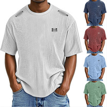 2025夏季新款亚马逊速卖通独立站男士休闲男士华夫格男士短袖