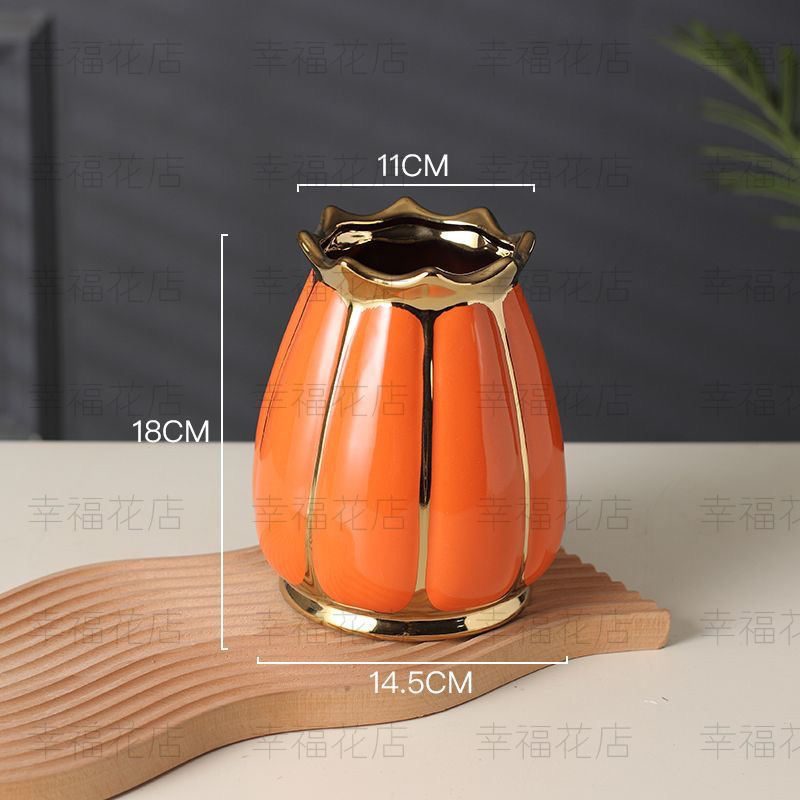 Jarraje de calabaza grande jarrón de flores de cerámica jarrón blanco flor de sala de estar decoración de flores falsas estilo europeo moderno