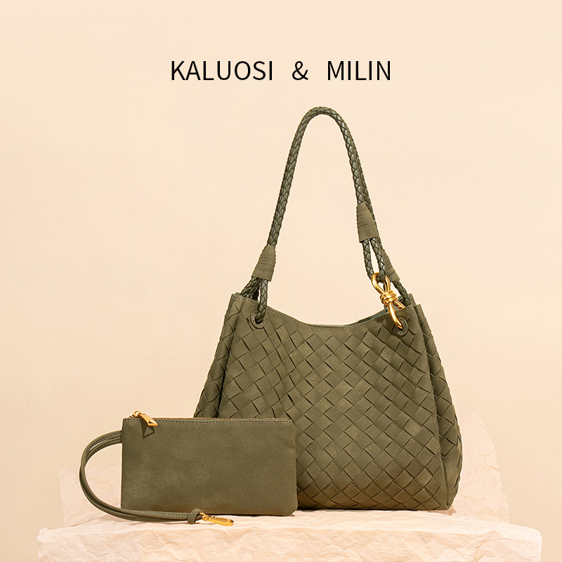 新款编织包女士大号降落伞包水桶包高级感轻奢麂皮绒手提包托特包