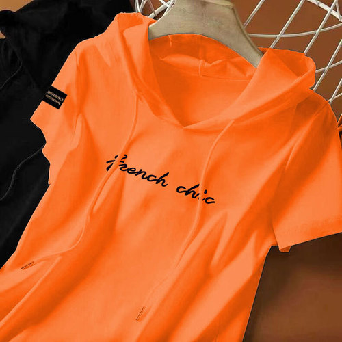 100% Cotton New Chinese Style Hooded Sweatshirt Summer Ethnic Wind Loose T-Shirt Women Short Sleeve Casual Versatile Top