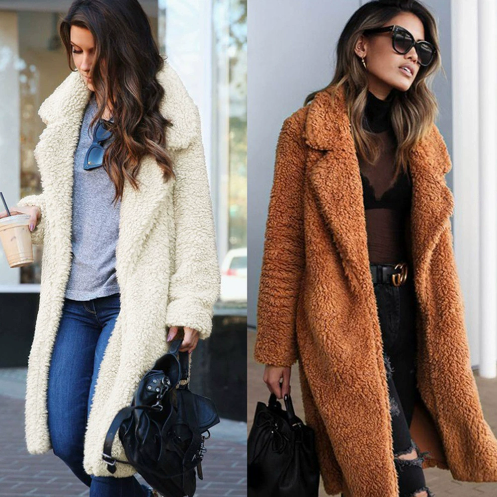 Demi‑season long‑sleeve coat, oversized teddy faux‑shearling, 2018 style, S–XXXL