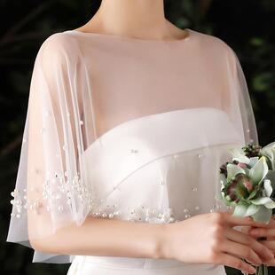 G 37461 Handmade Pearl Wedding Shawl Cape �ֹ�����鼆���綷