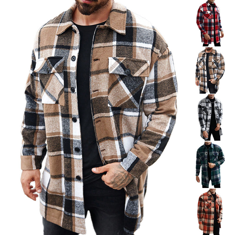 Europa y los Estados Unidos transfronterizos Amazon nuevo chaqueta de hombre camisa deportiva casual larga botón de doble bolsillo abrigo para hombre