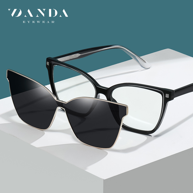 Nuevas gafas polarizadas magnéticas de moda de las mujeres del ojo de gato gafas marco CG7802 moda TR90 miopía gafas de sol