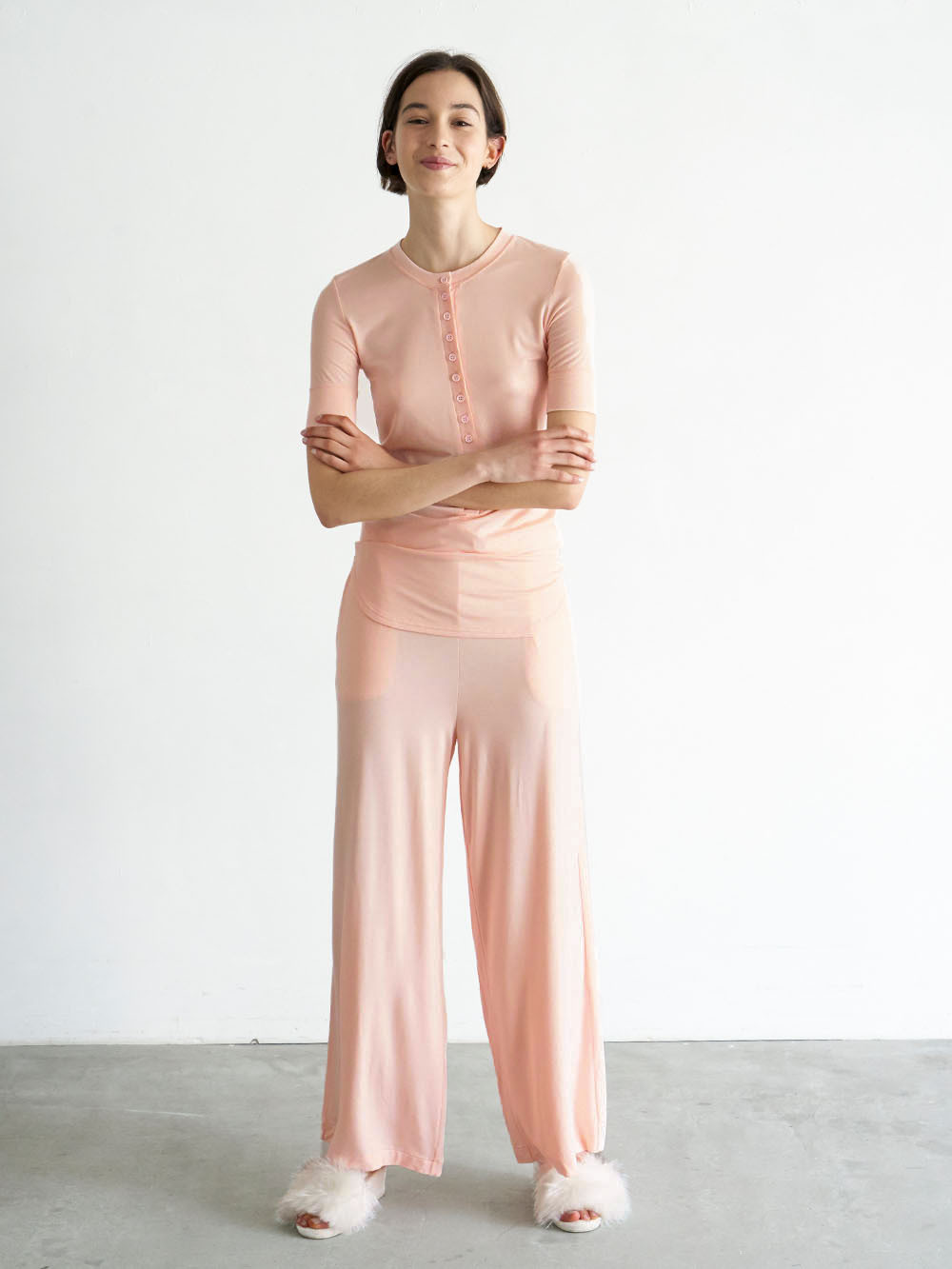 Title 10, Kadın Yuvarlak Yaka Yarım Hırka Kısa Kollu Pant...