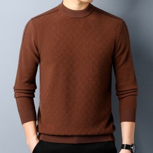 2024 Wool Sweater Men's Winter New Middle-Aged Round Neck Pullover Sweater Dad Cashmere Sweater Knitted Bottoming Shirt