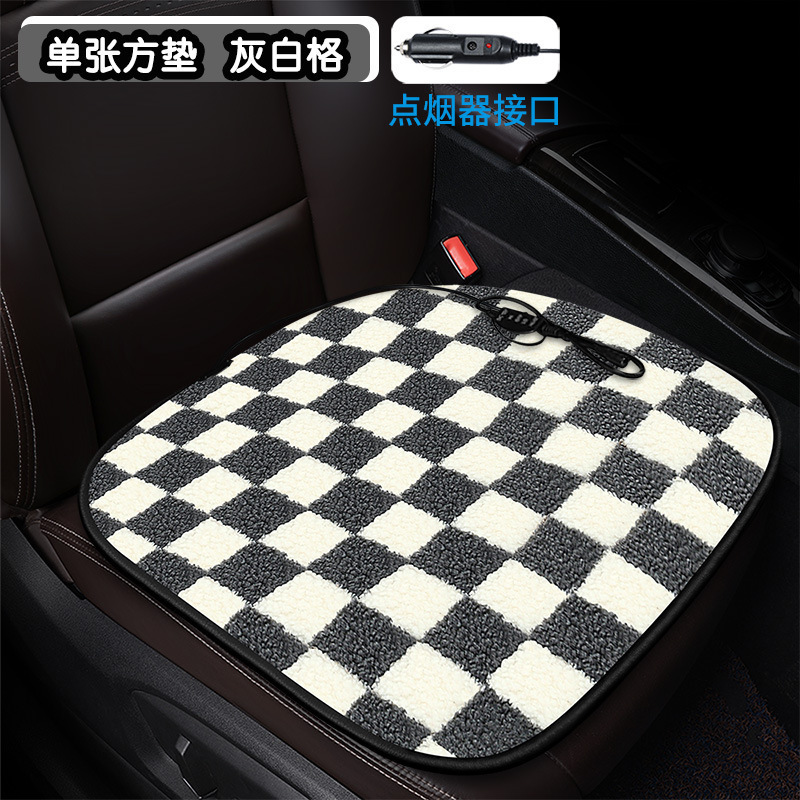 卸売り棋盤格加熱クッション自動車クッションクロスボーダー漫画花羊小毛内装用品冬シングルクッション|undefined