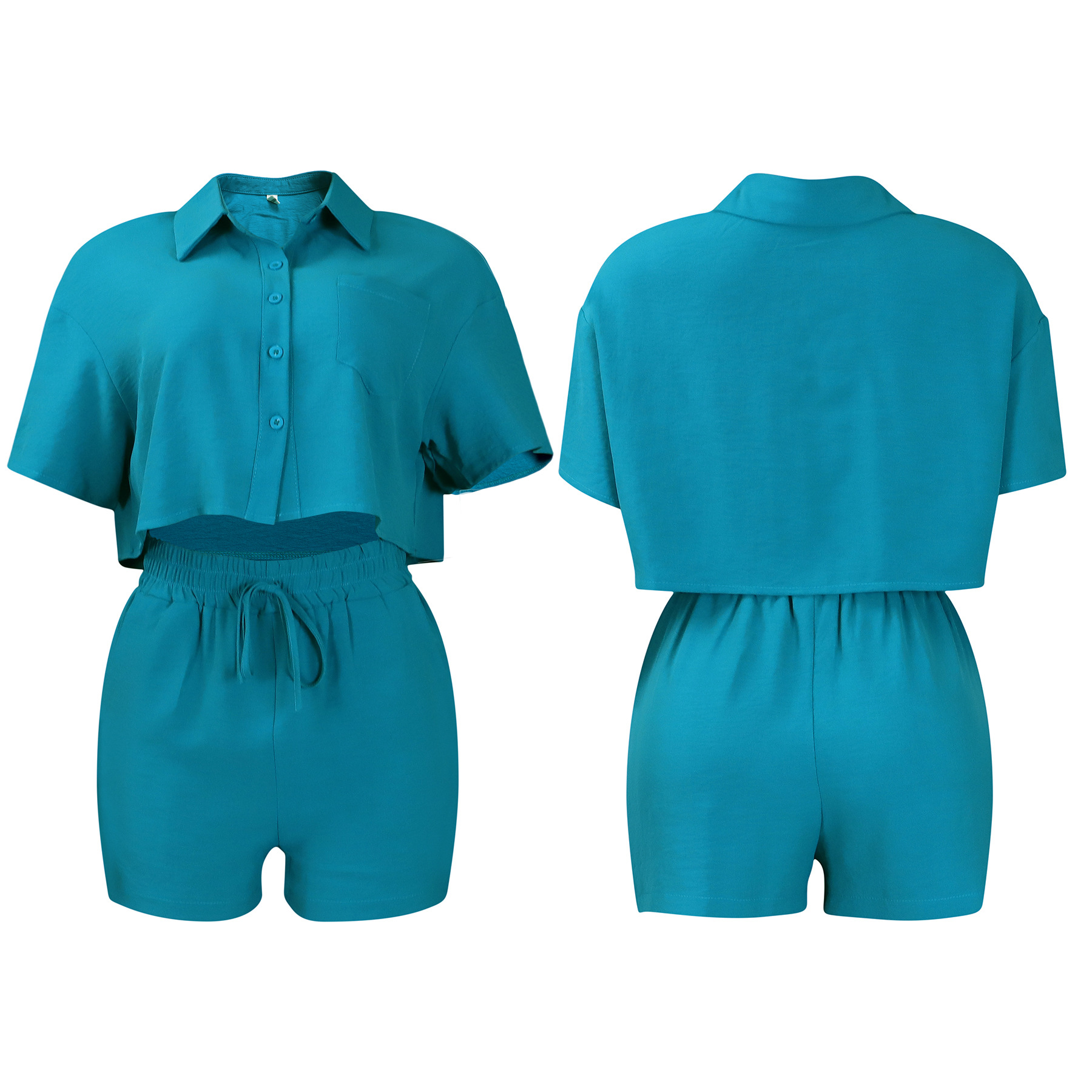 Women's Clothing summer new casual lapel short sleeved shirt shorts fashionable suit_mkmklike.com