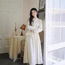 新中式国风复古长袖连衣裙女秋季2024新款收腰显瘦气质温柔长裙子