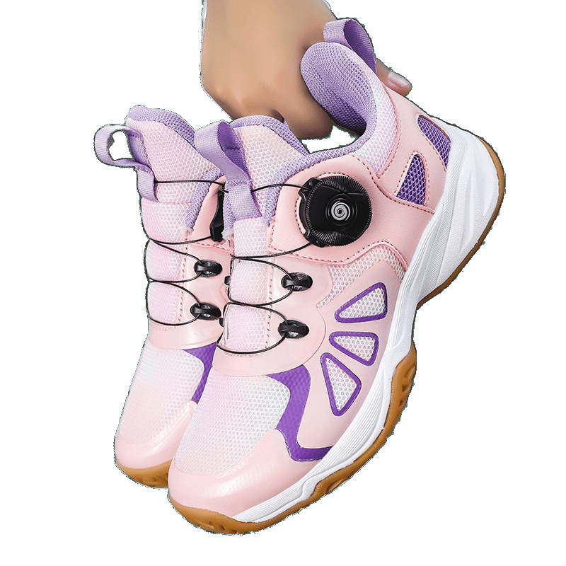 Zapatos de bádminton para niños, botón rotatorio profesional, zapatos de entrenamiento antideslizantes y resistentes al desgaste, zapatos de tenis sin lazos para niños y niñas