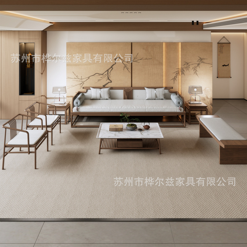 宋の美学の新しい中国風の無垢材ソファの組み合わせ禅クラブ B&B ヴィラライト高級モデルルームリビングルーム家具|undefined