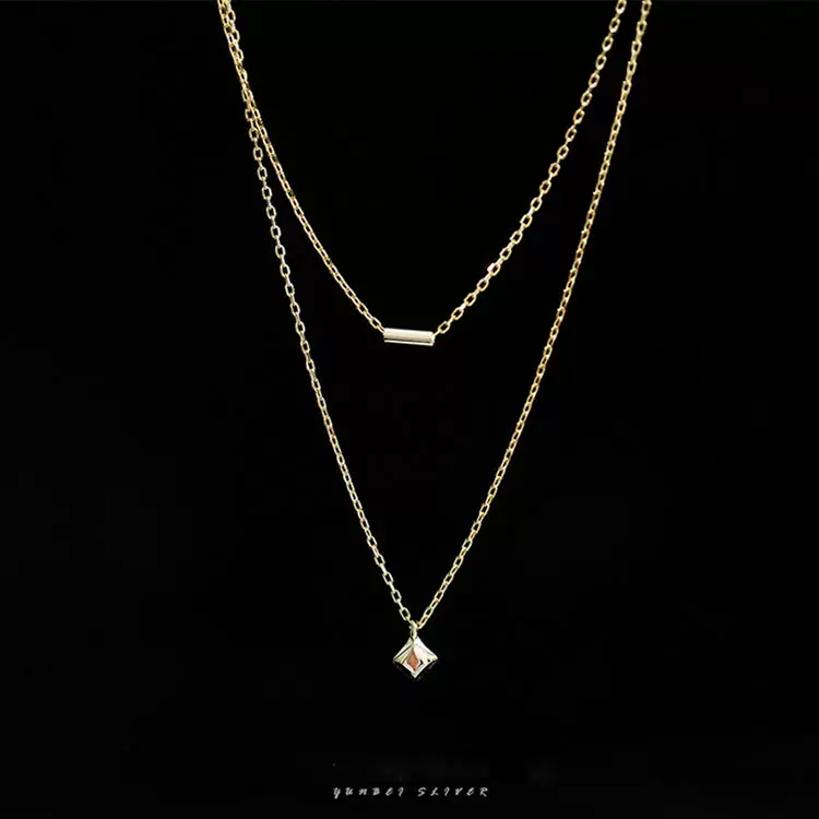 925纯银菱形双层项链女轻奢小众高级感锁骨链不掉色简约风颈链
