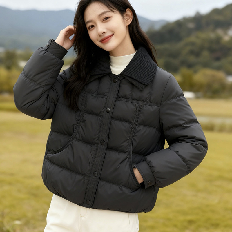 韩系冬季新款时尚毛线领白鸭绒韩版羽绒服外套女装百搭