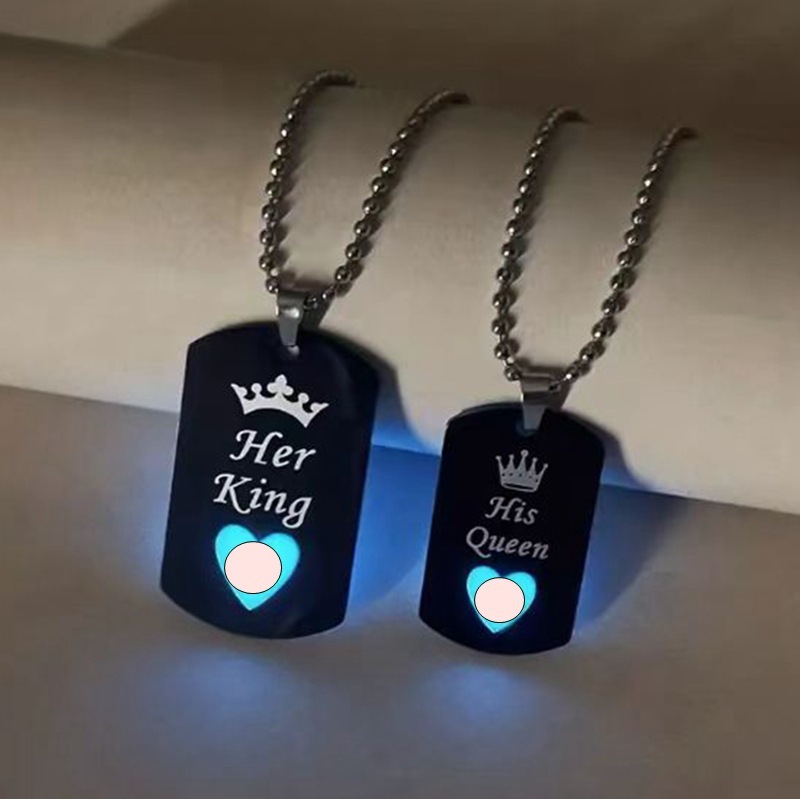 跨境欧美饰品批发 情侣项链不锈钢钥匙扣Her King His Queen挂件|undefined