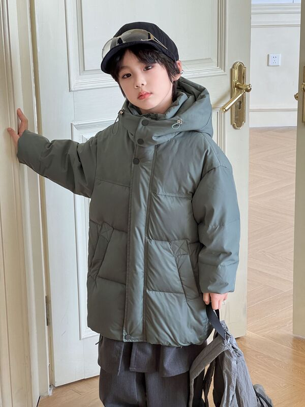 Yishanlian秋冬子供用フェザーベルベットシルク服、スタイリッシュなミドル丈、男の子と女の子向けの厚手の韓国風ジャケット、ライブ配信|undefined