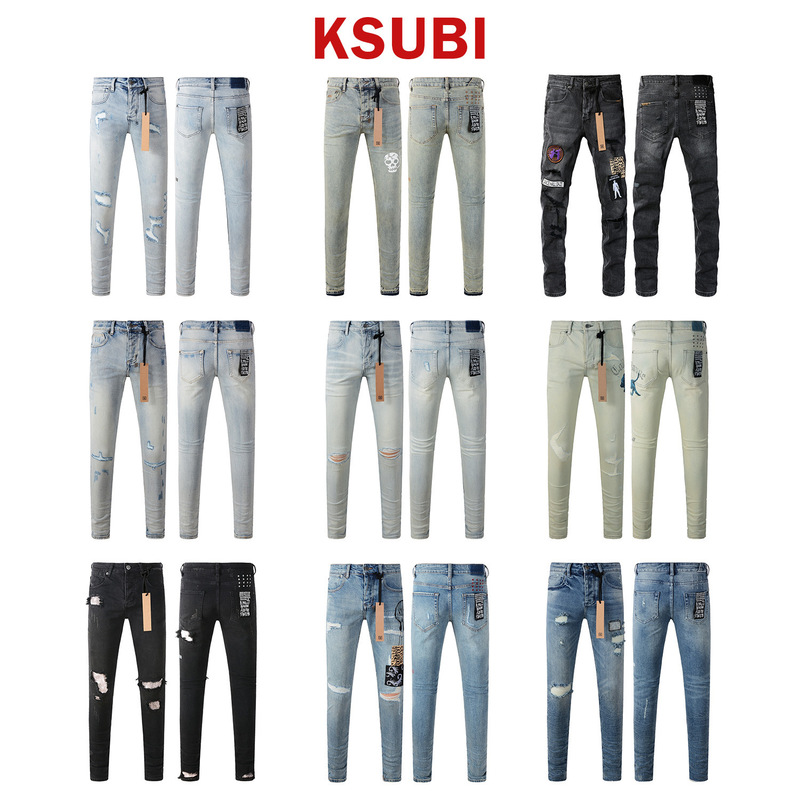 Ksubi Jeans European and American Trendy Brand Ksubi Jeans Fashionable Slim Fit Skinny Ripped Distressed Jeans